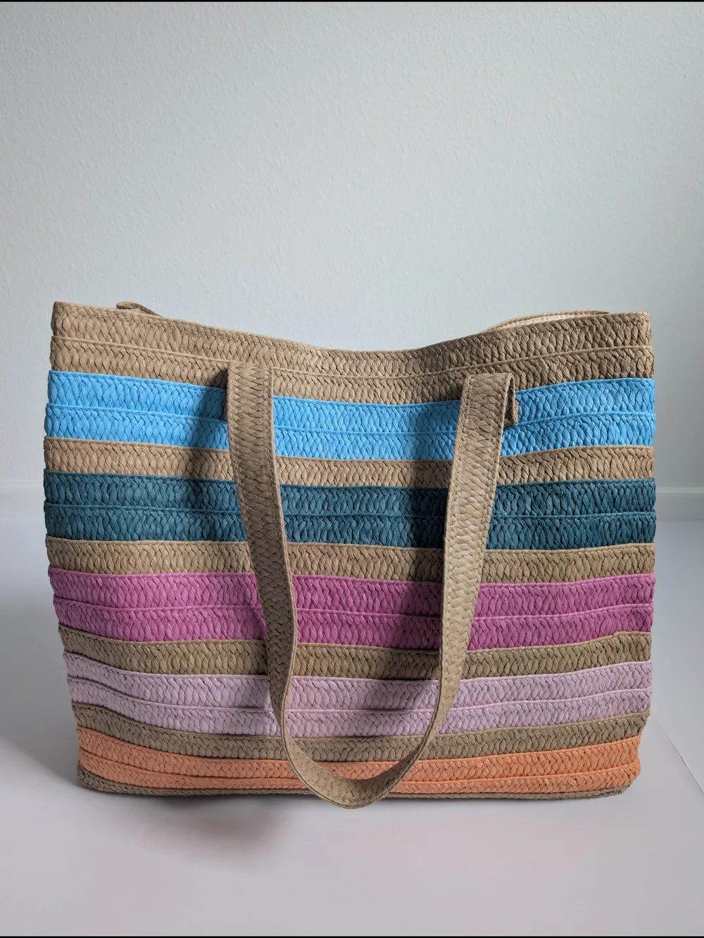 Live in Style Striped Multicolor Woven Beach Tote Bag - Picture 2 of 5
